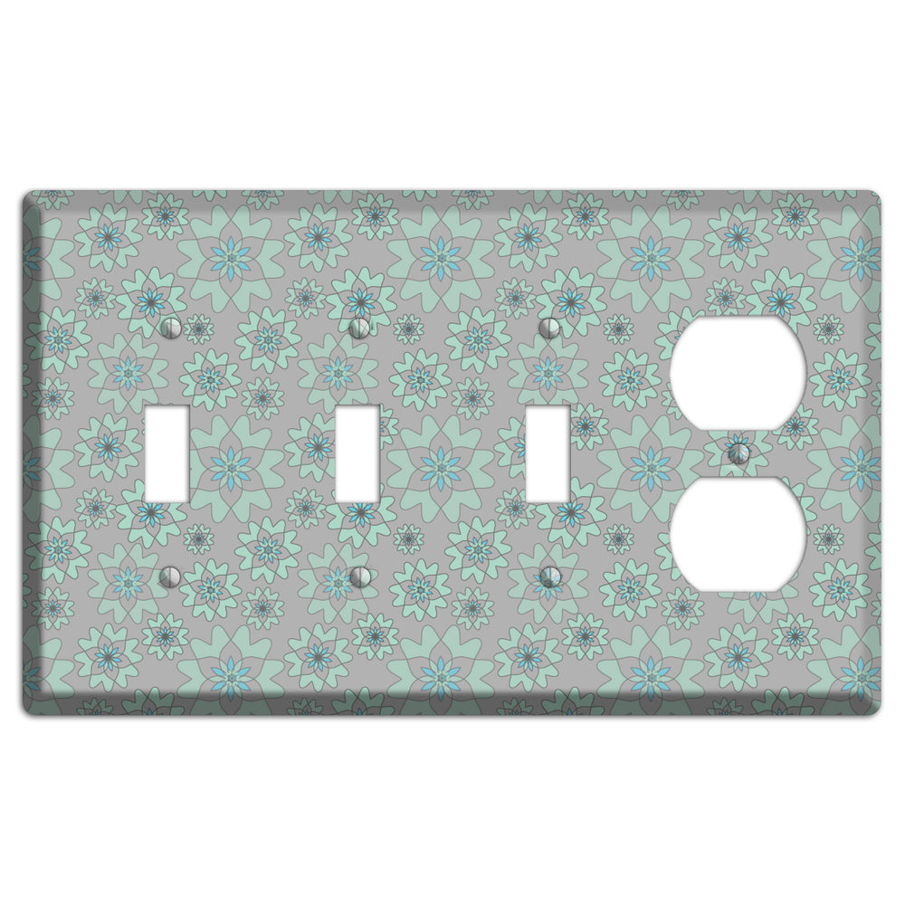 Grey with Aqua Retro Suzani 3 Toggle / Duplex Wallplate