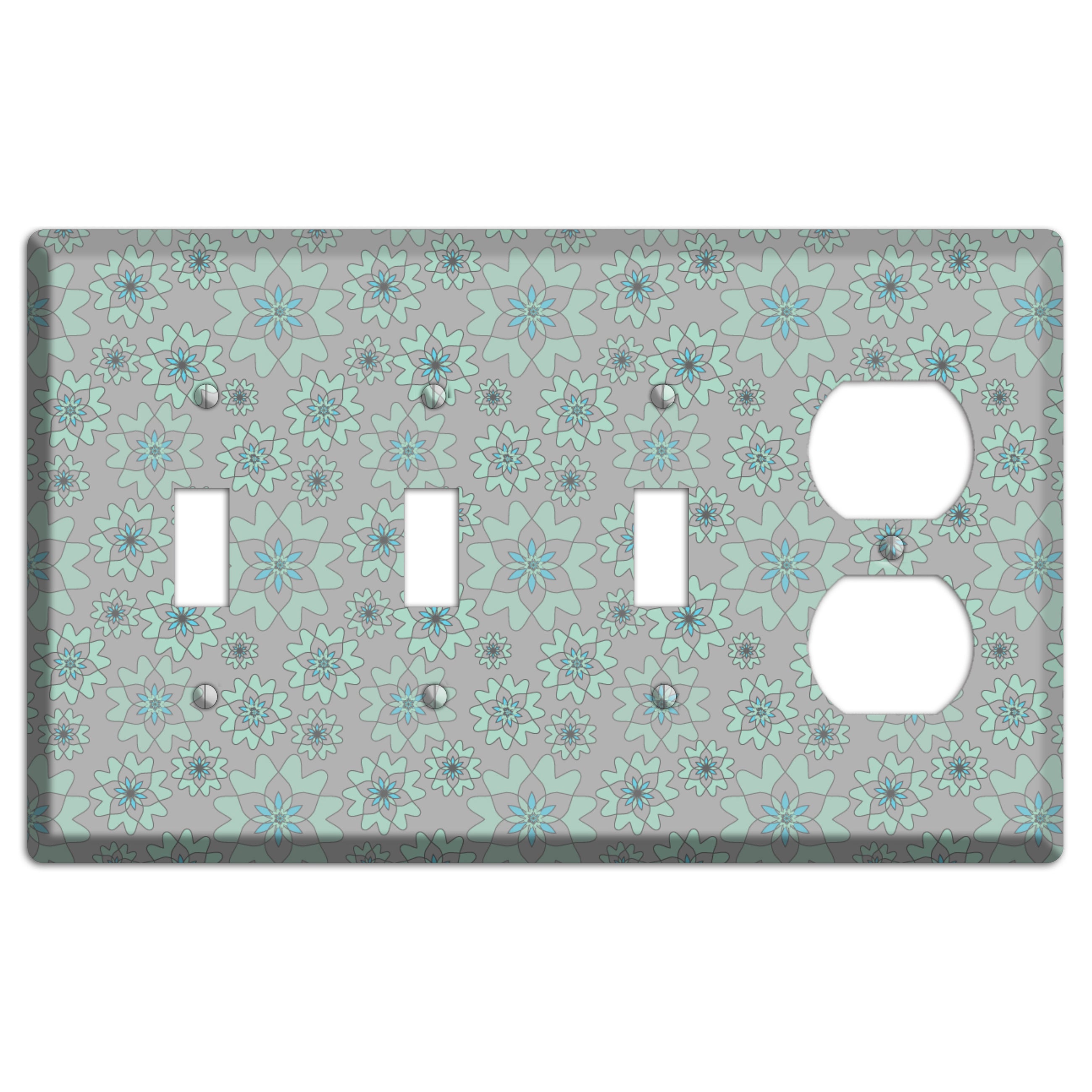 Grey with Aqua Retro Suzani 3 Toggle / Duplex Wallplate