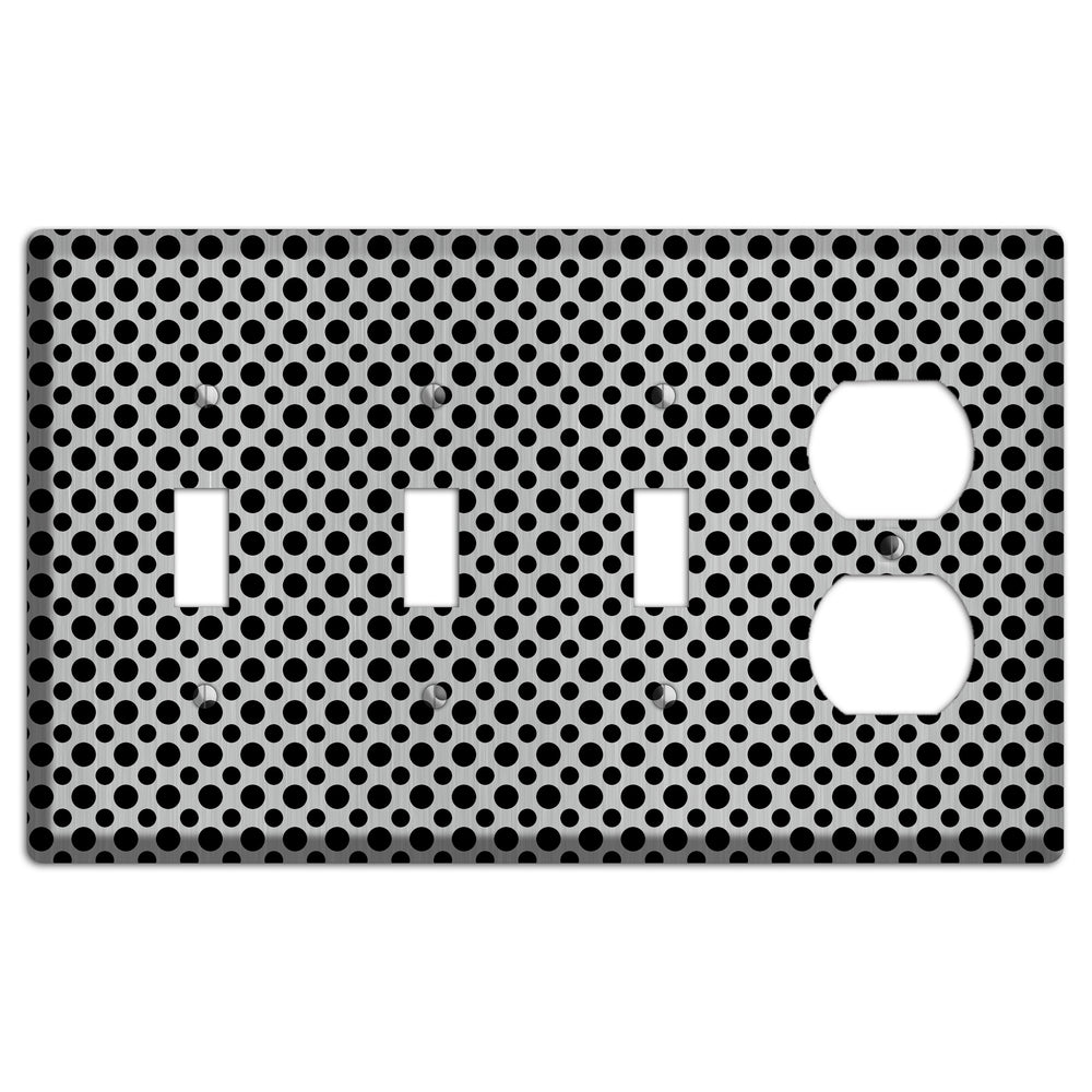 Multi Small Polka Dots Stainless Steel 3 Toggle / Duplex Wallplate
