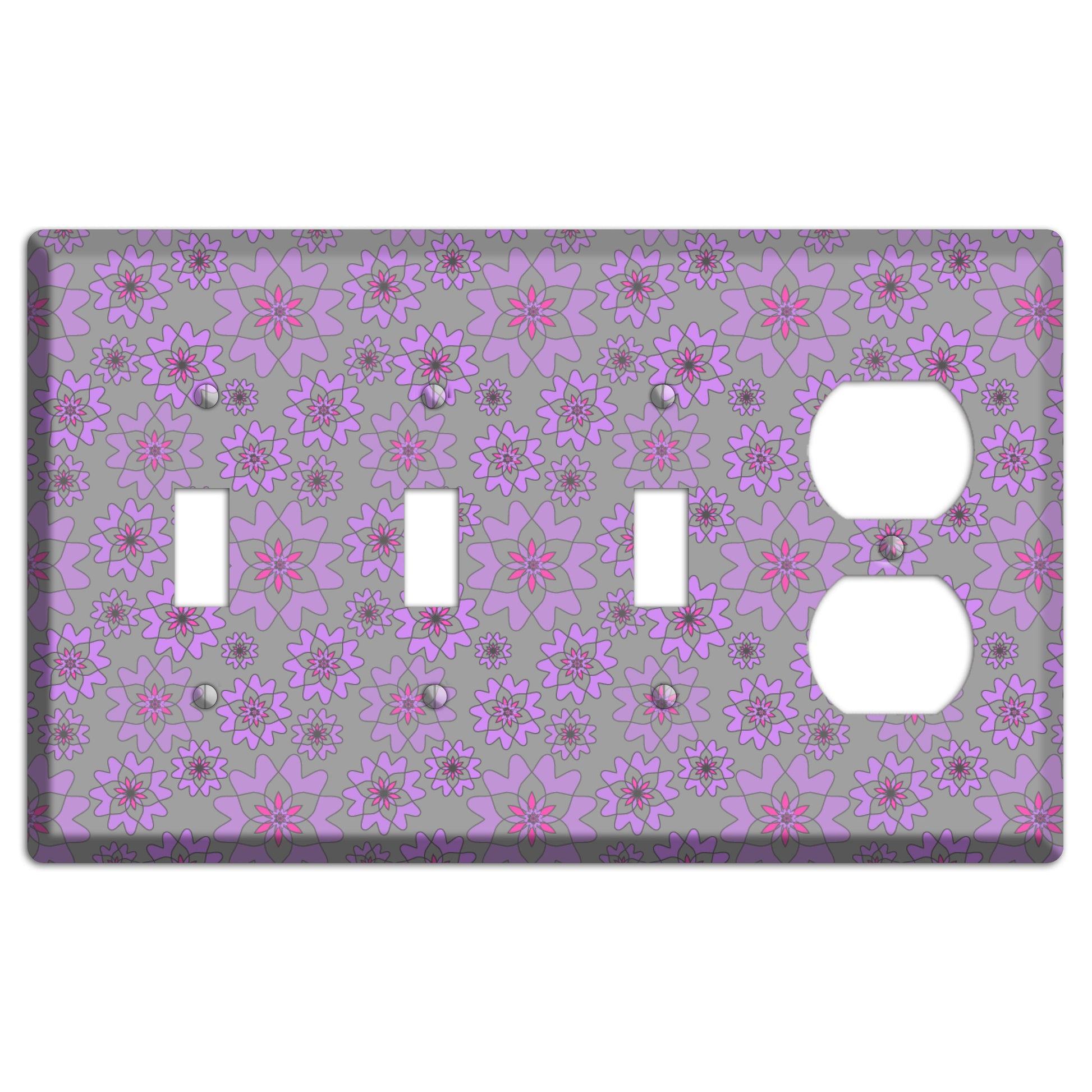 Grey with Purple Retro Suzani 3 Toggle / Duplex Wallplate