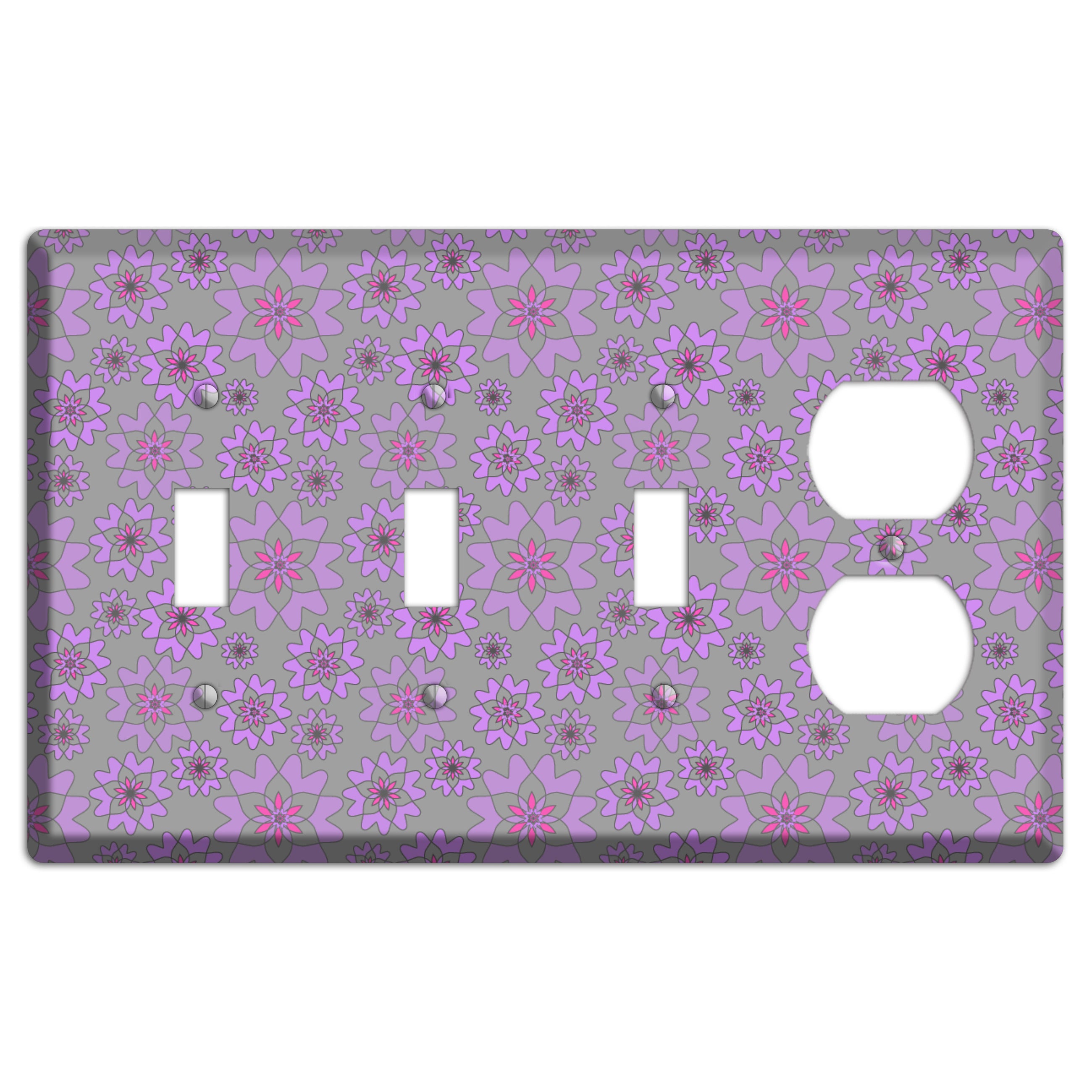 Grey with Purple Retro Suzani 3 Toggle / Duplex Wallplate