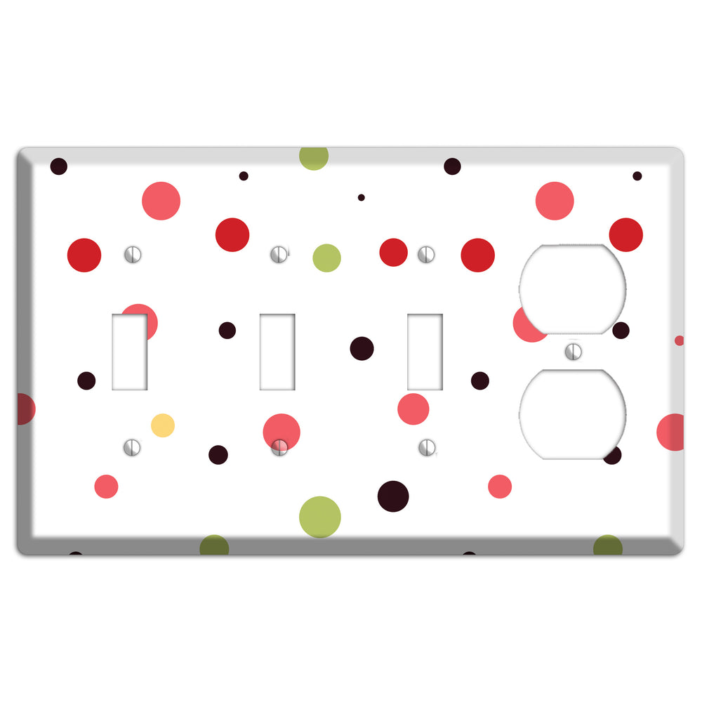 White with Multi Pink Small Dots 3 Toggle / Duplex Wallplate