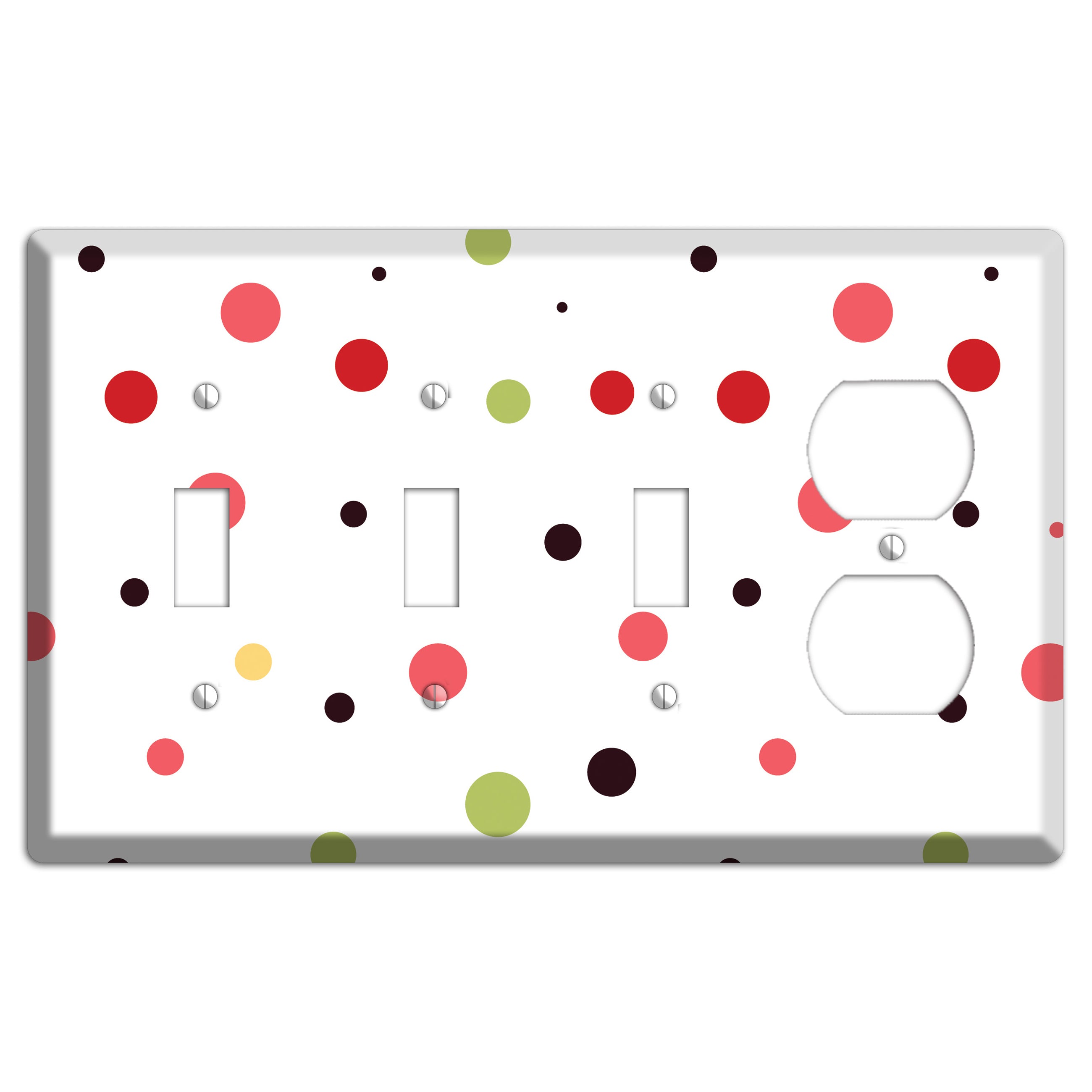 White with Multi Pink Small Dots 3 Toggle / Duplex Wallplate