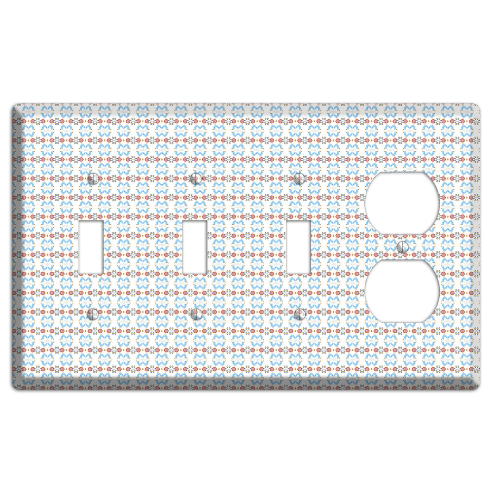 White with Blue Red Tapestry 3 Toggle / Duplex Wallplate