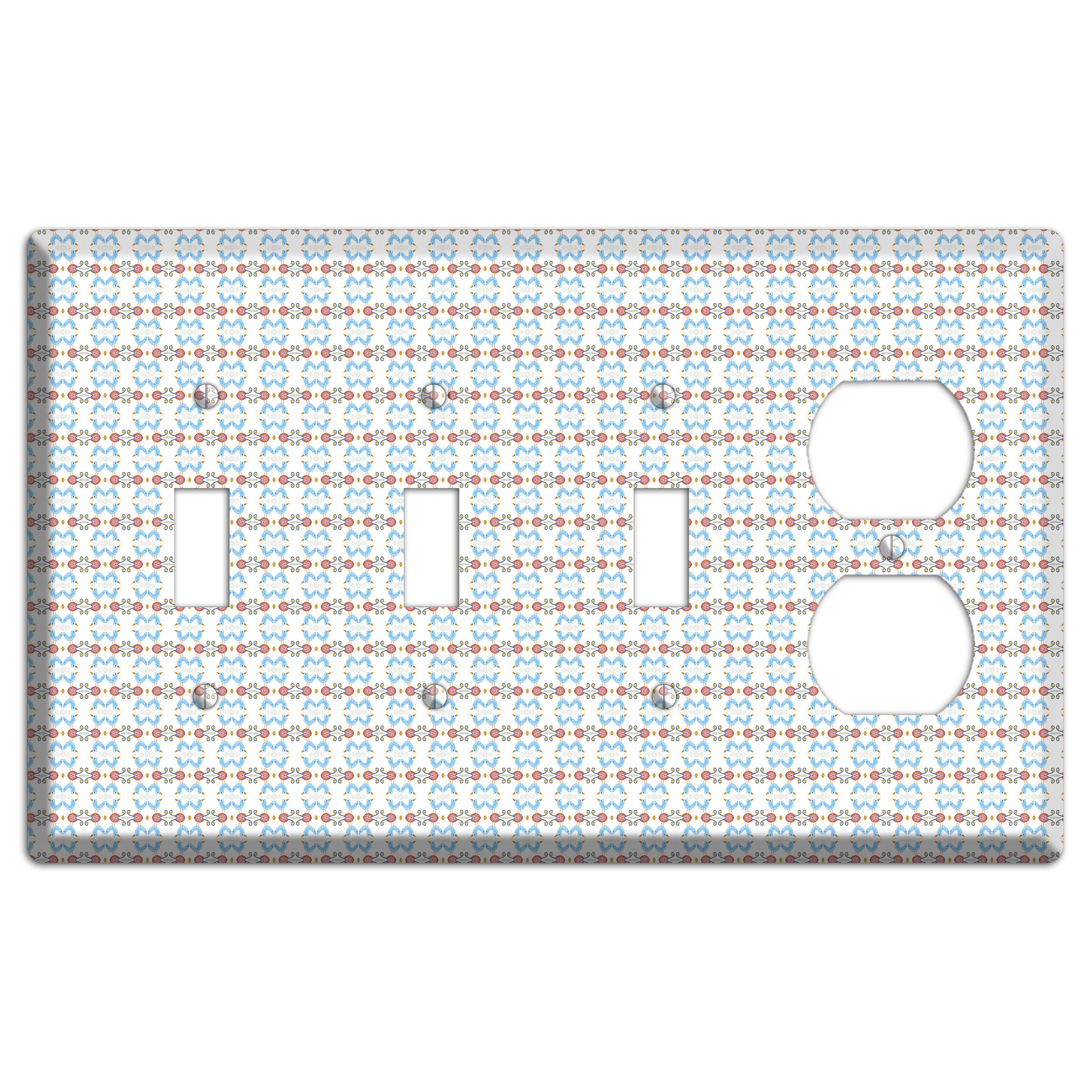 White with Blue Red Tapestry 3 Toggle / Duplex Wallplate