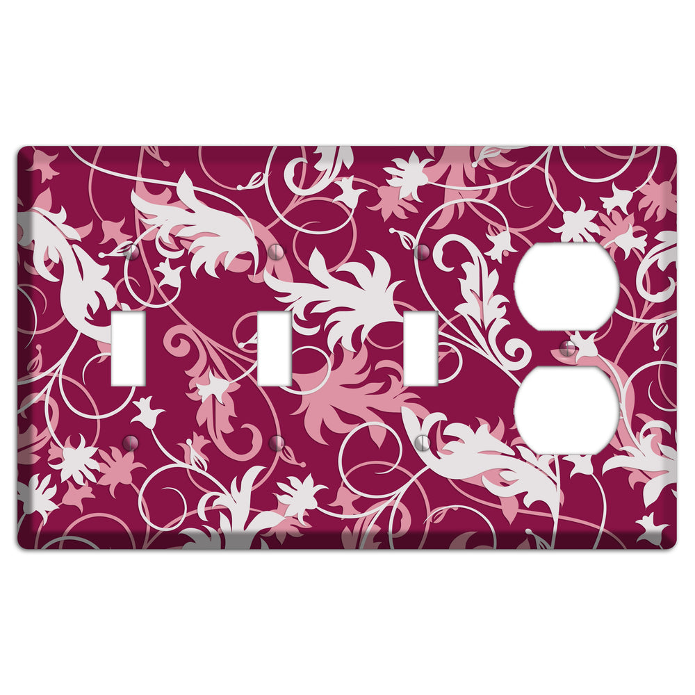 Fuschia and Pink Victorian Sprig 3 Toggle / Duplex Wallplate