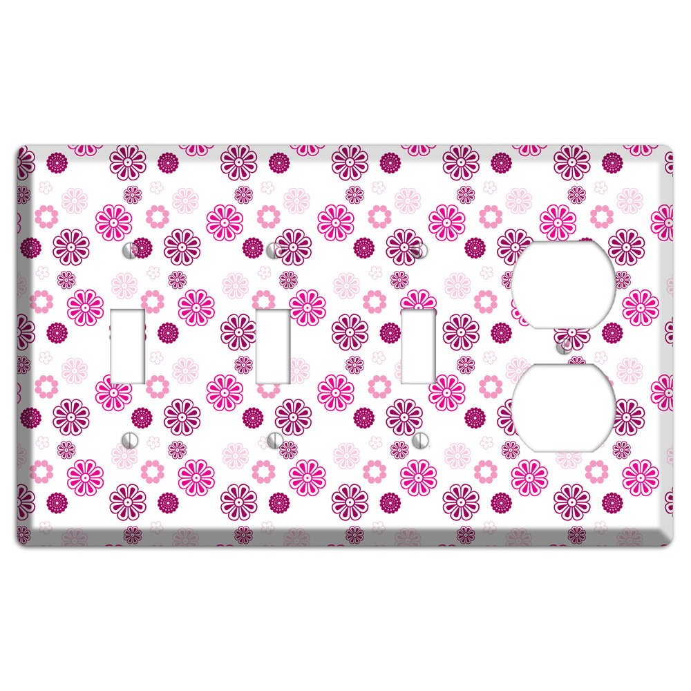 Maroon and Pink Retro Floral 3 Toggle / Duplex Wallplate