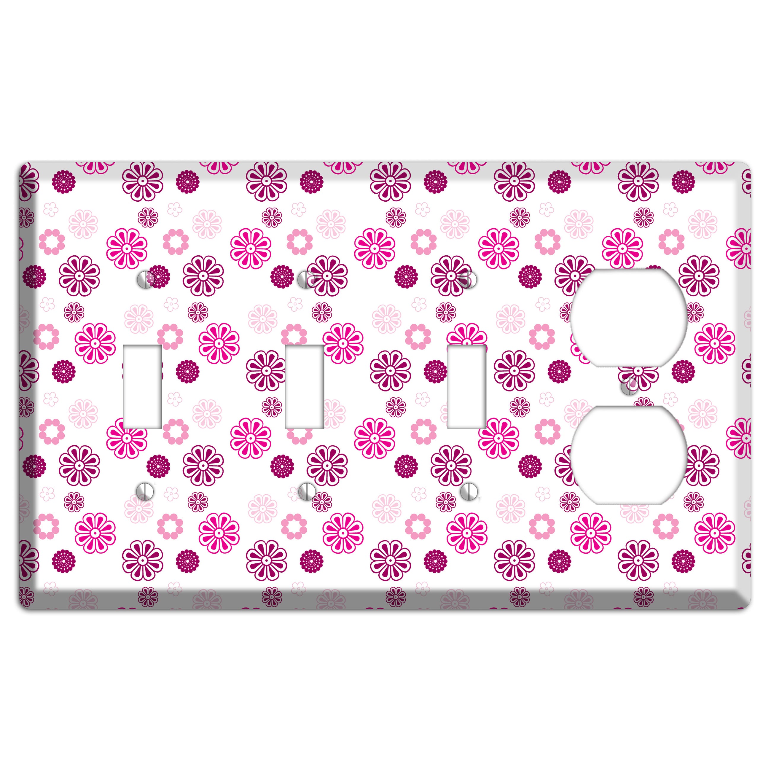 Maroon and Pink Retro Floral 3 Toggle / Duplex Wallplate