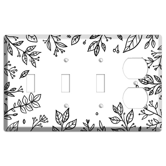 Hand-Drawn Floral 28 3 Toggle / Duplex Wallplate