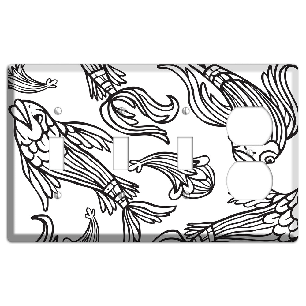 White and Black Koi 3 Toggle / Duplex Wallplate