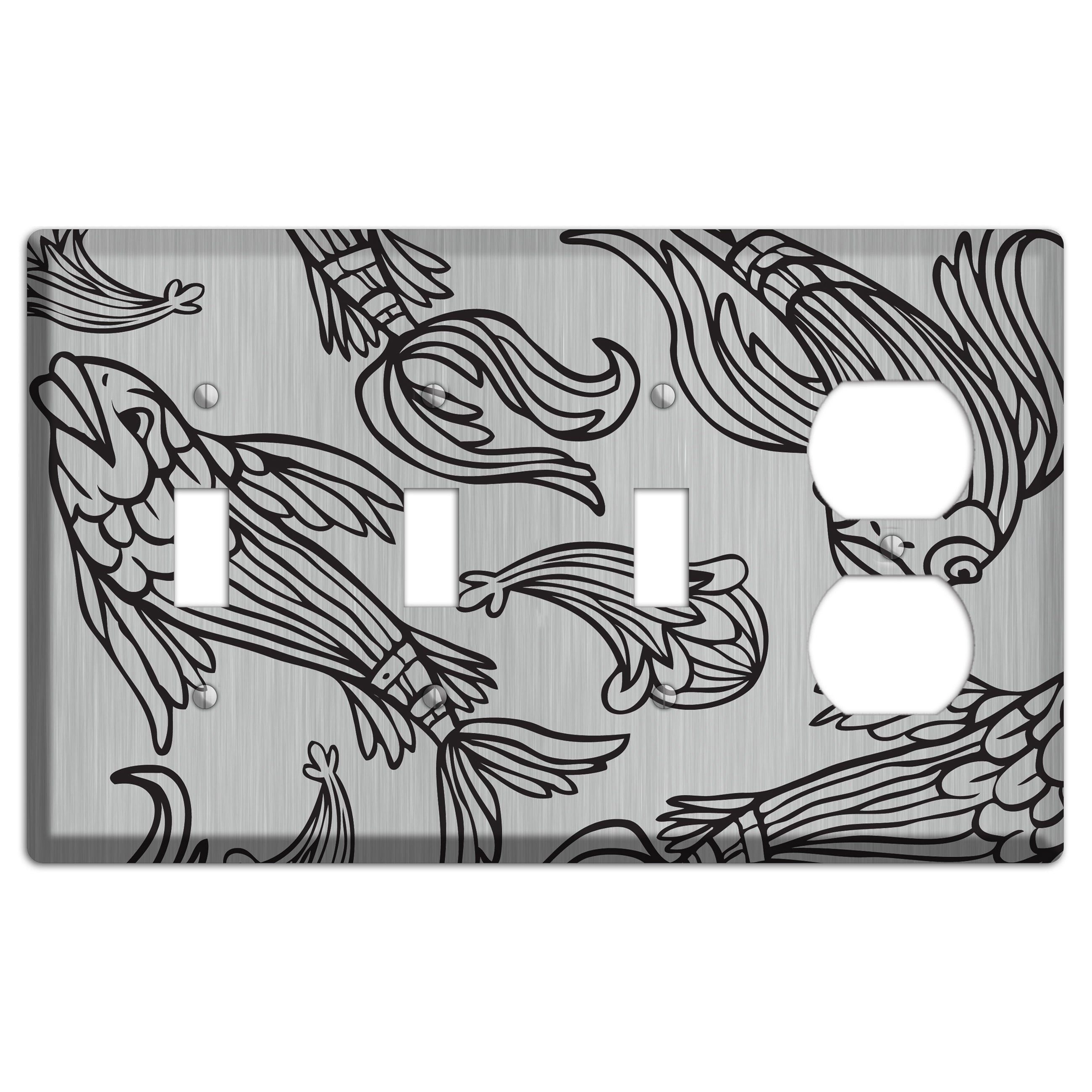 Black Koi  Stainless 3 Toggle / Duplex Wallplate