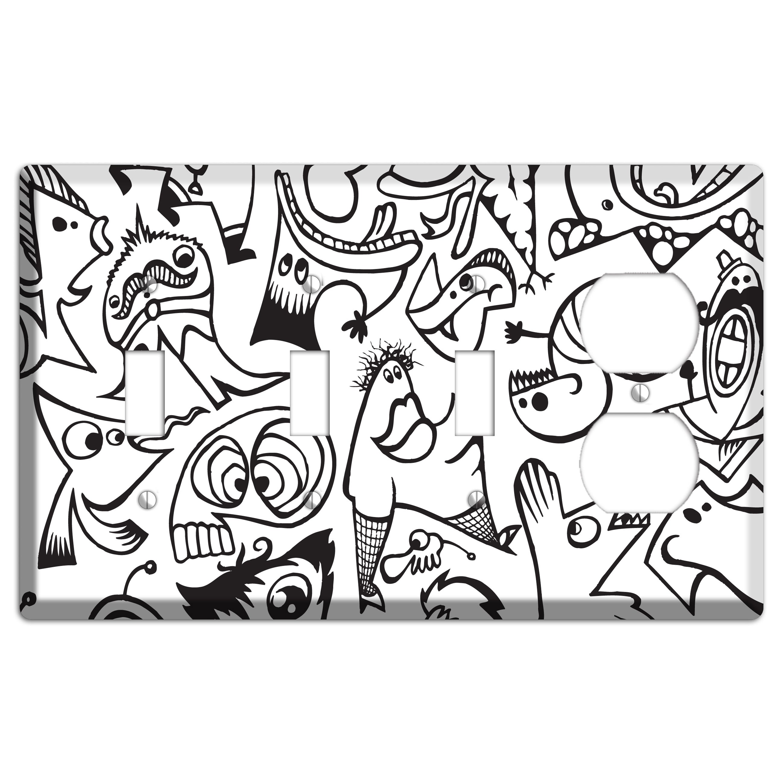 Black and White Whimsical Faces 2 3 Toggle / Duplex Wallplate