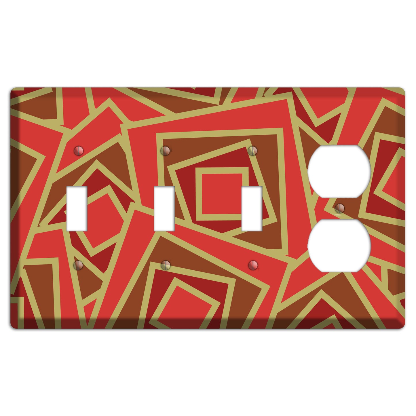 Red and Brown Retro Cubist 3 Toggle / Duplex Wallplate