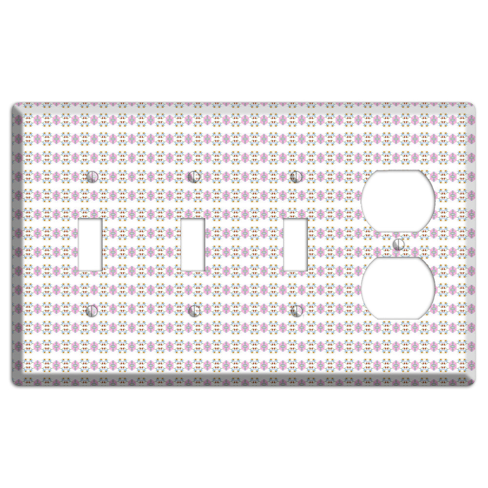 White with Lavendar Green Red Tapestry 3 Toggle / Duplex Wallplate