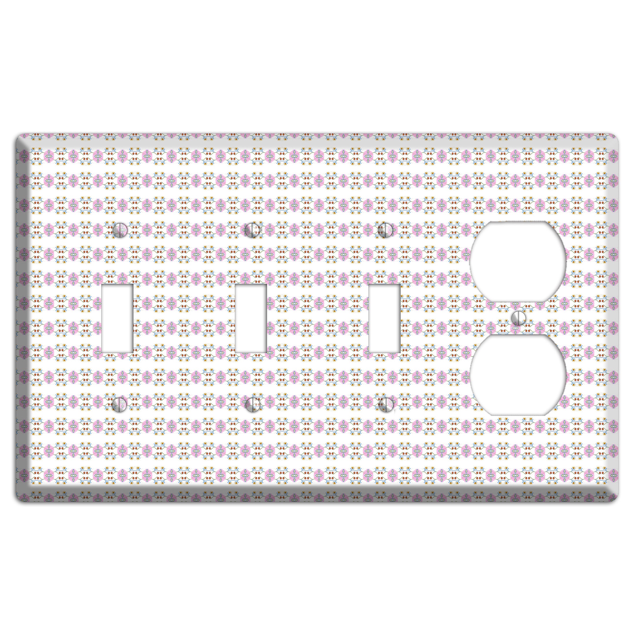 White with Lavendar Green Red Tapestry 3 Toggle / Duplex Wallplate
