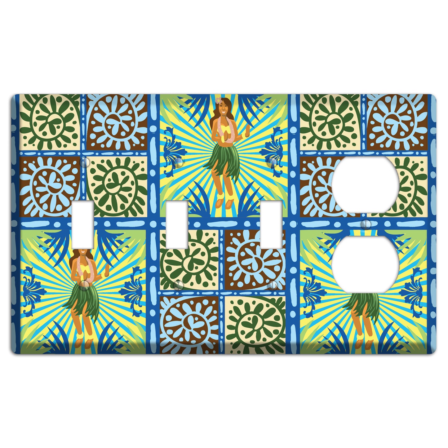 Blue and Green Hula 3 Toggle / Duplex Wallplate