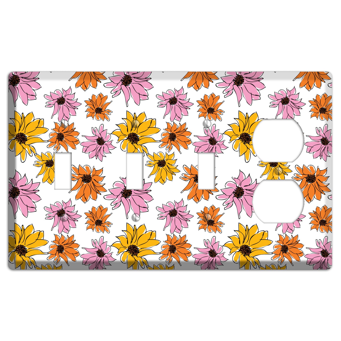 Pink Orange Yellow Flowers 3 Toggle / Duplex Wallplate