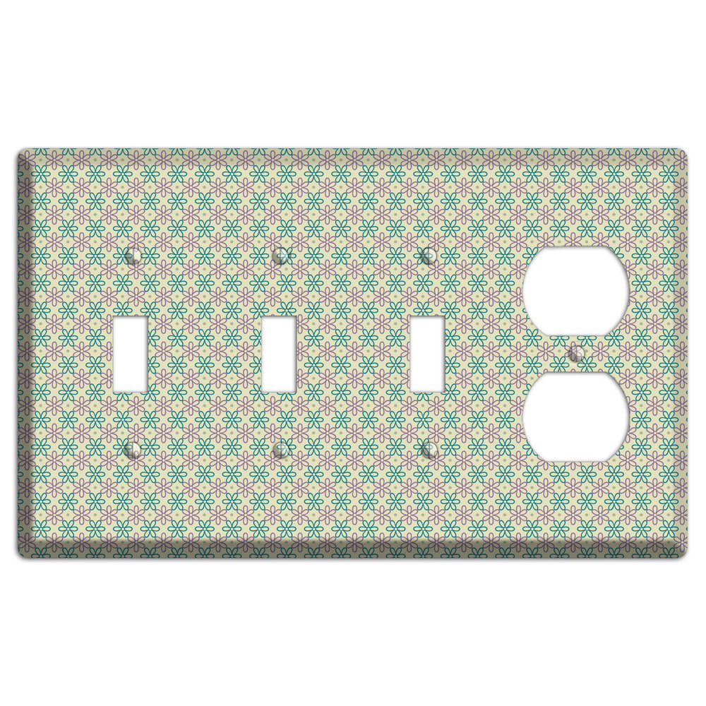 Large Green and Lavender Foulard 3 Toggle / Duplex Wallplate