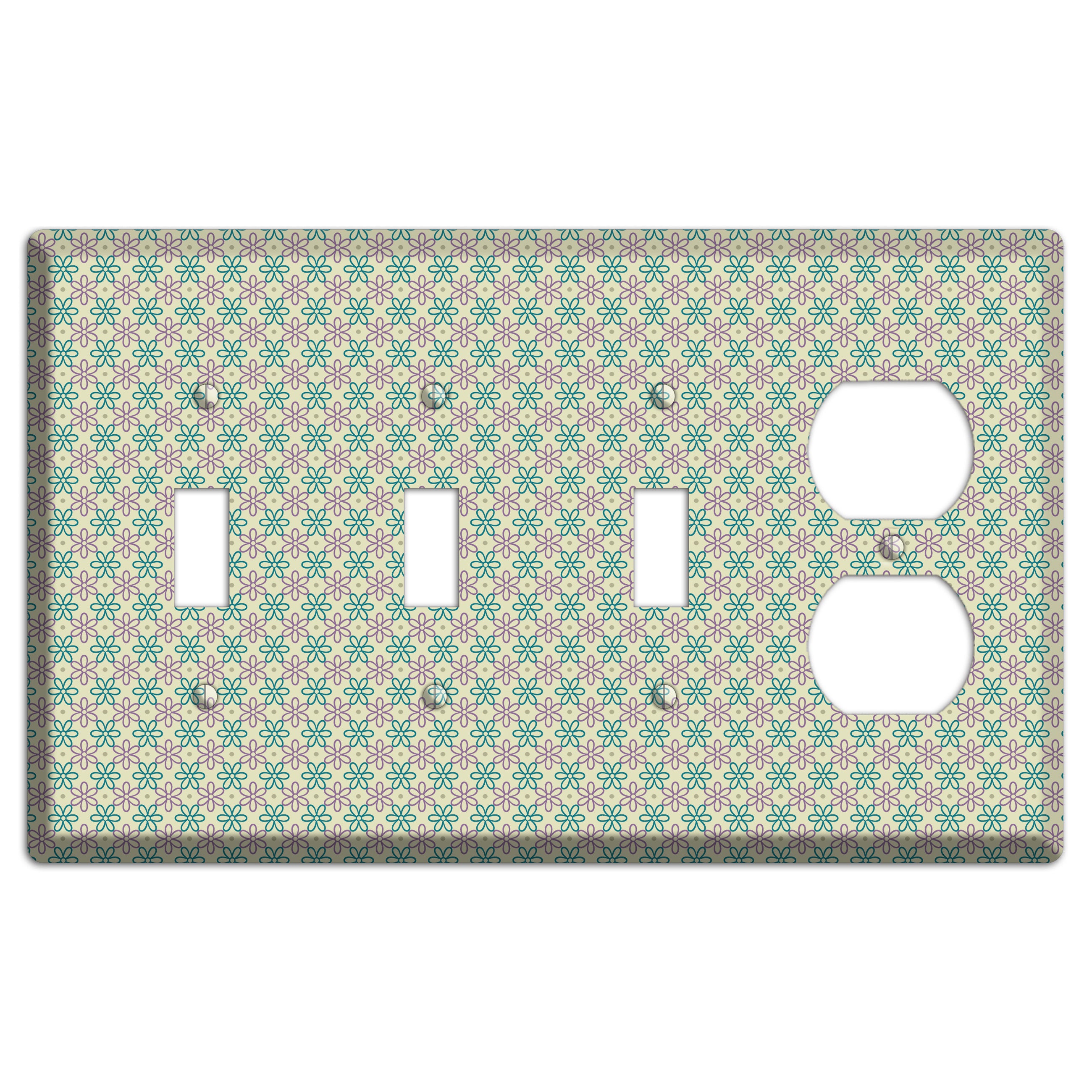 Large Green and Lavender Foulard 3 Toggle / Duplex Wallplate