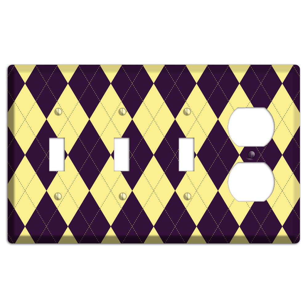 Yellow and Black Argyle 3 Toggle / Duplex Wallplate