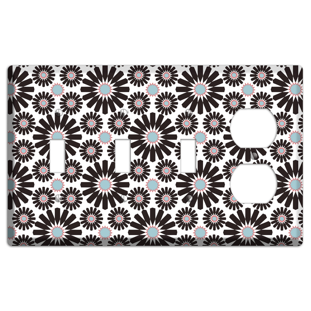 Dusty Blue Maroon Scandinavian Floral 2 3 Toggle / Duplex Wallplate