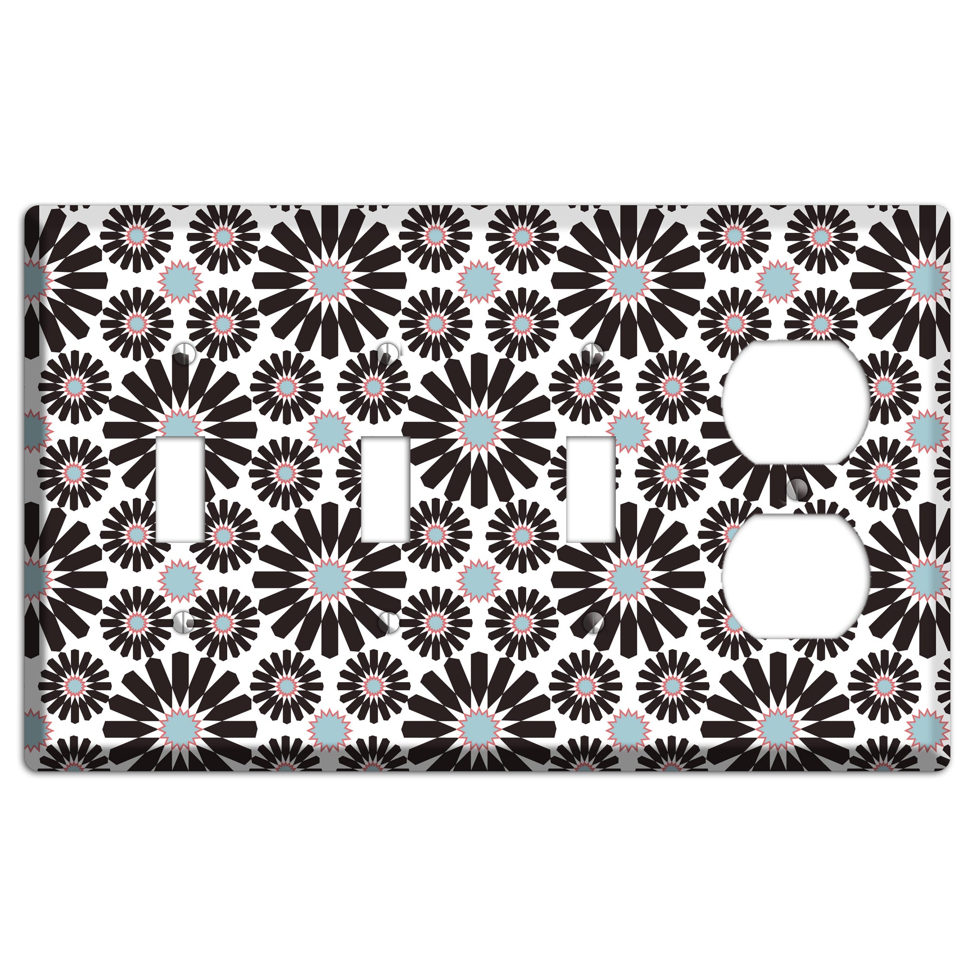 Dusty Blue Maroon Scandinavian Floral 2 3 Toggle / Duplex Wallplate