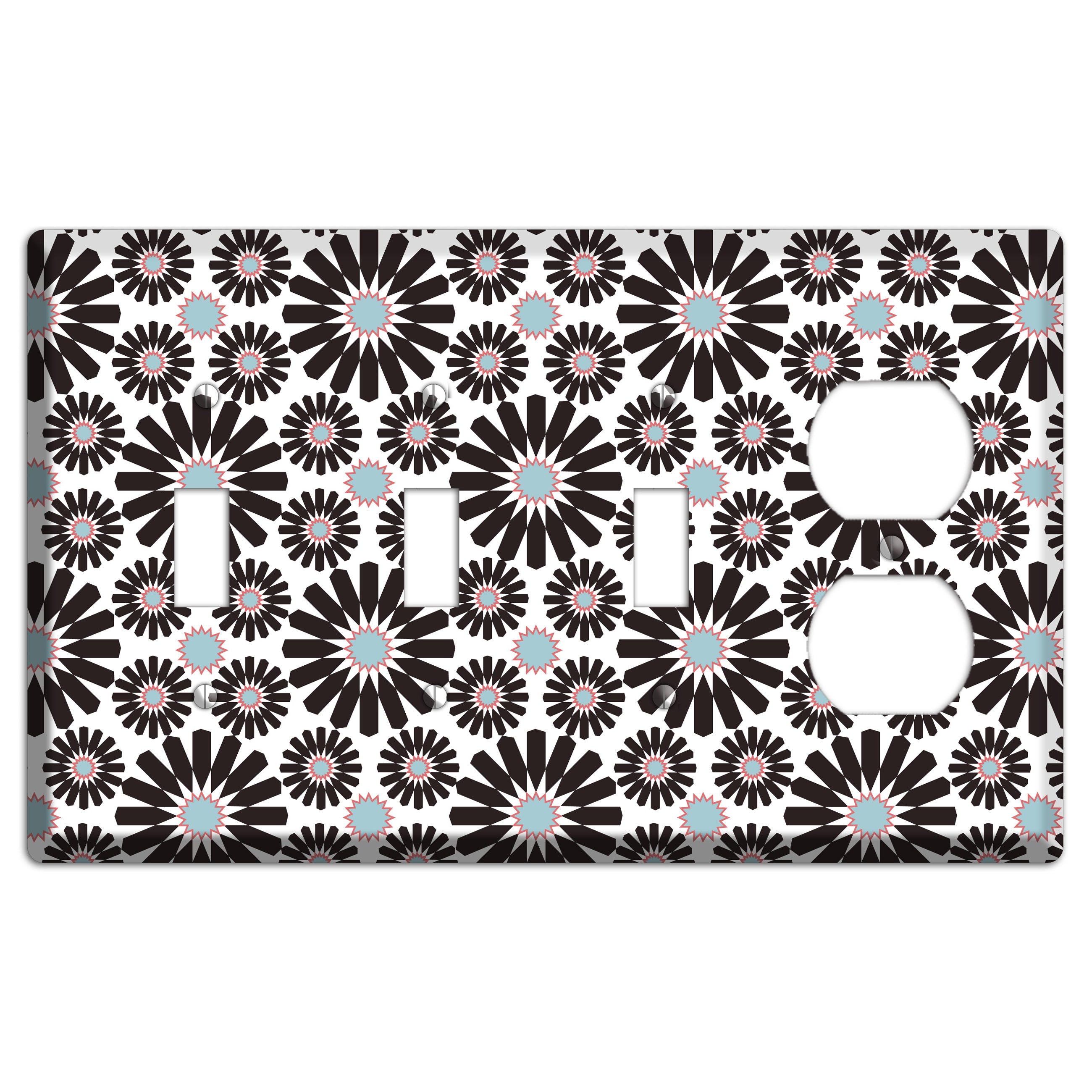 Dusty Blue Maroon Scandinavian Floral 2 3 Toggle / Duplex Wallplate