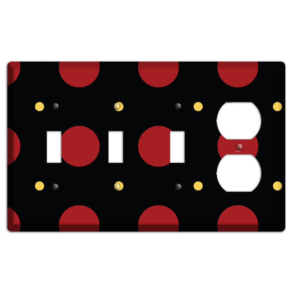 Black with Red and Yellow Multi Tiled Medium Dots 3 Toggle / Duplex Wallplate