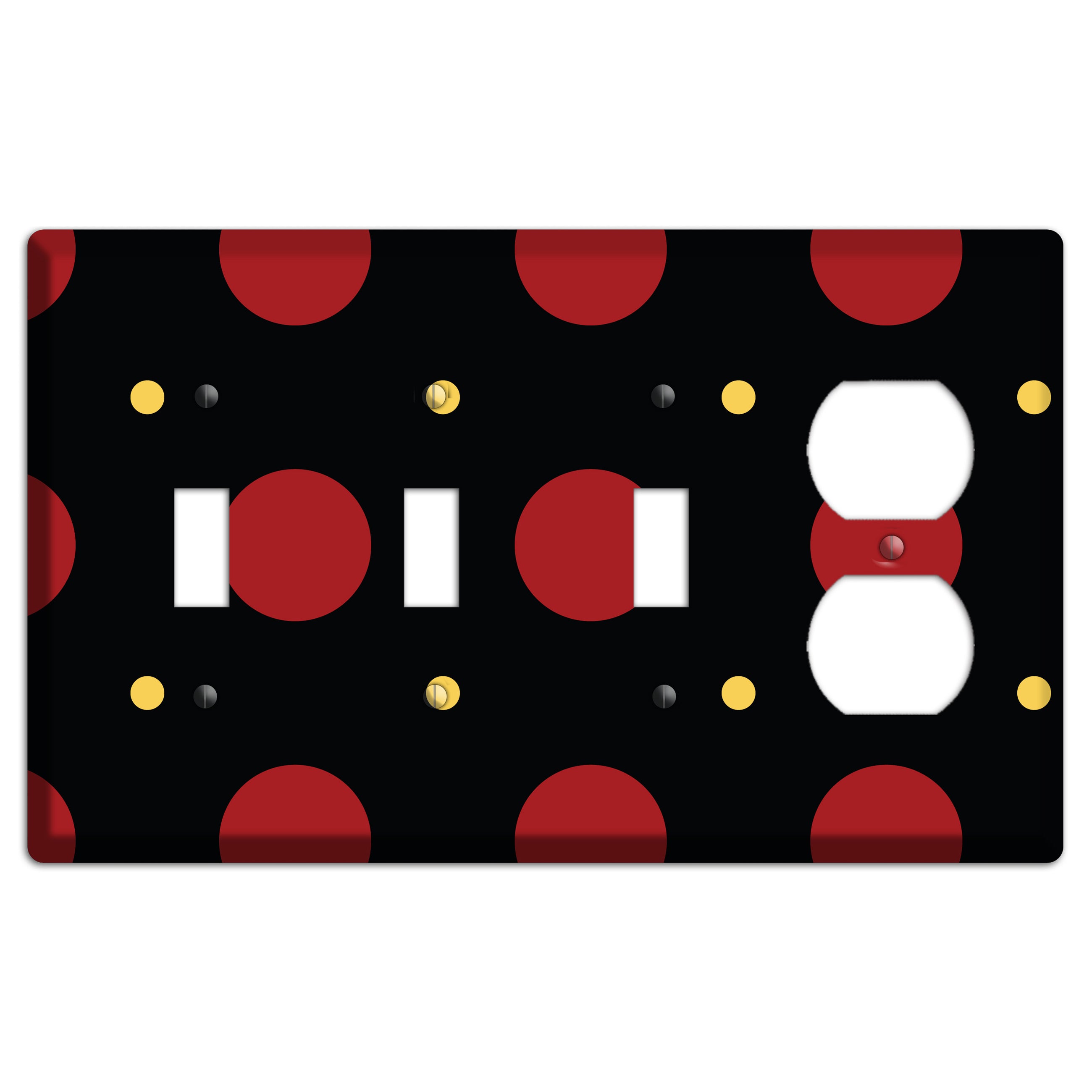 Black with Red and Yellow Multi Tiled Medium Dots 3 Toggle / Duplex Wallplate