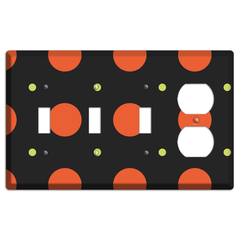 Black wih Orange and Lime Multi Tiled Medium Dots 3 Toggle / Duplex Wallplate