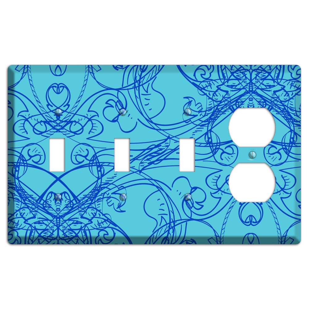 Turquoise Deco Sketch 3 Toggle / Duplex Wallplate