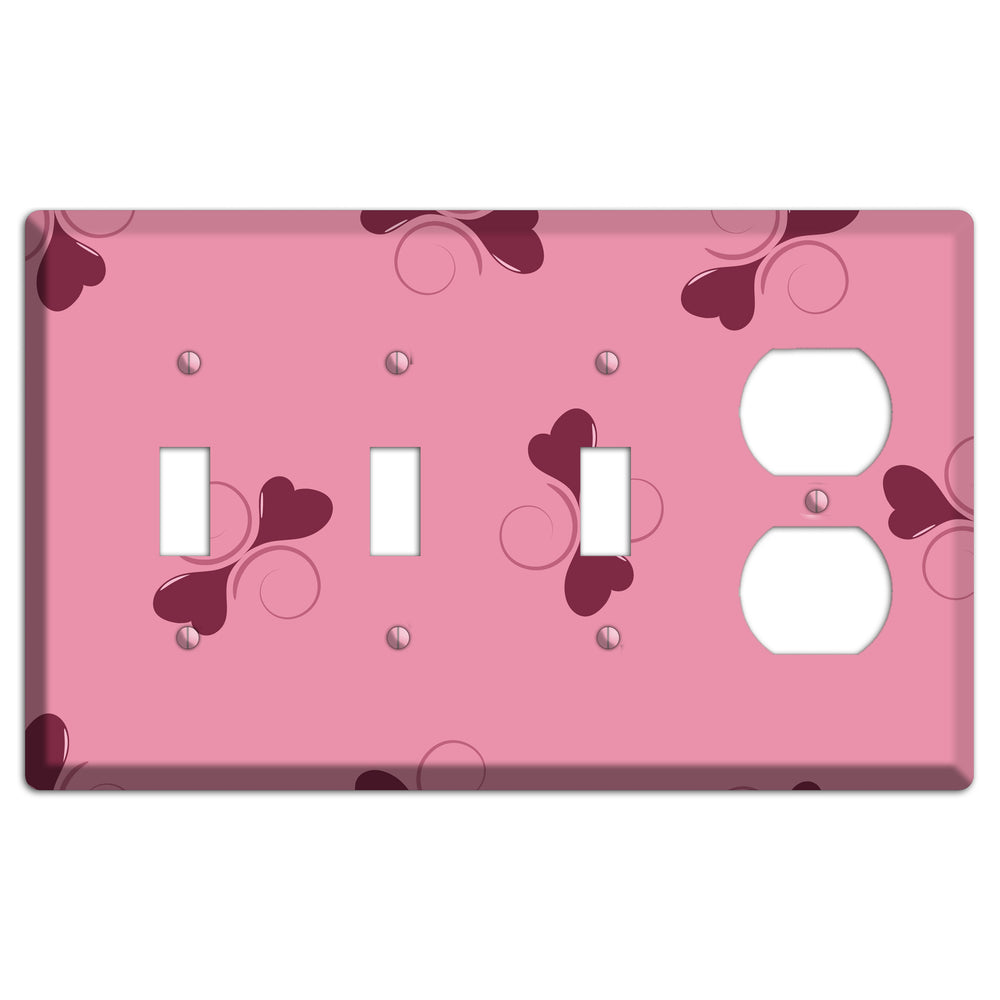 Pink with Hearts 3 Toggle / Duplex Wallplate