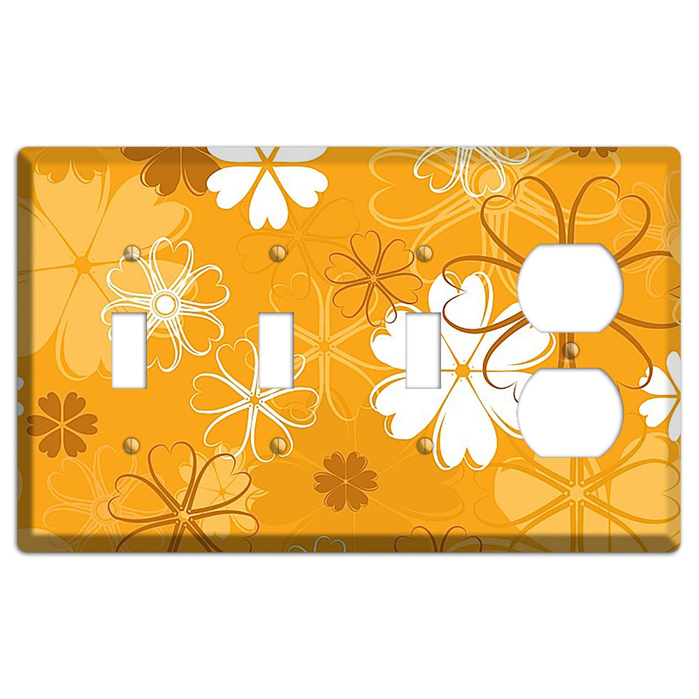 Orange Retro Flowers 3 Toggle / Duplex Wallplate