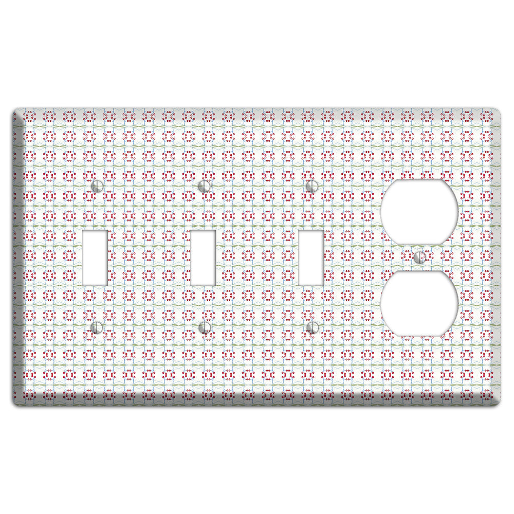 White with Red and Green Tapestry 3 Toggle / Duplex Wallplate