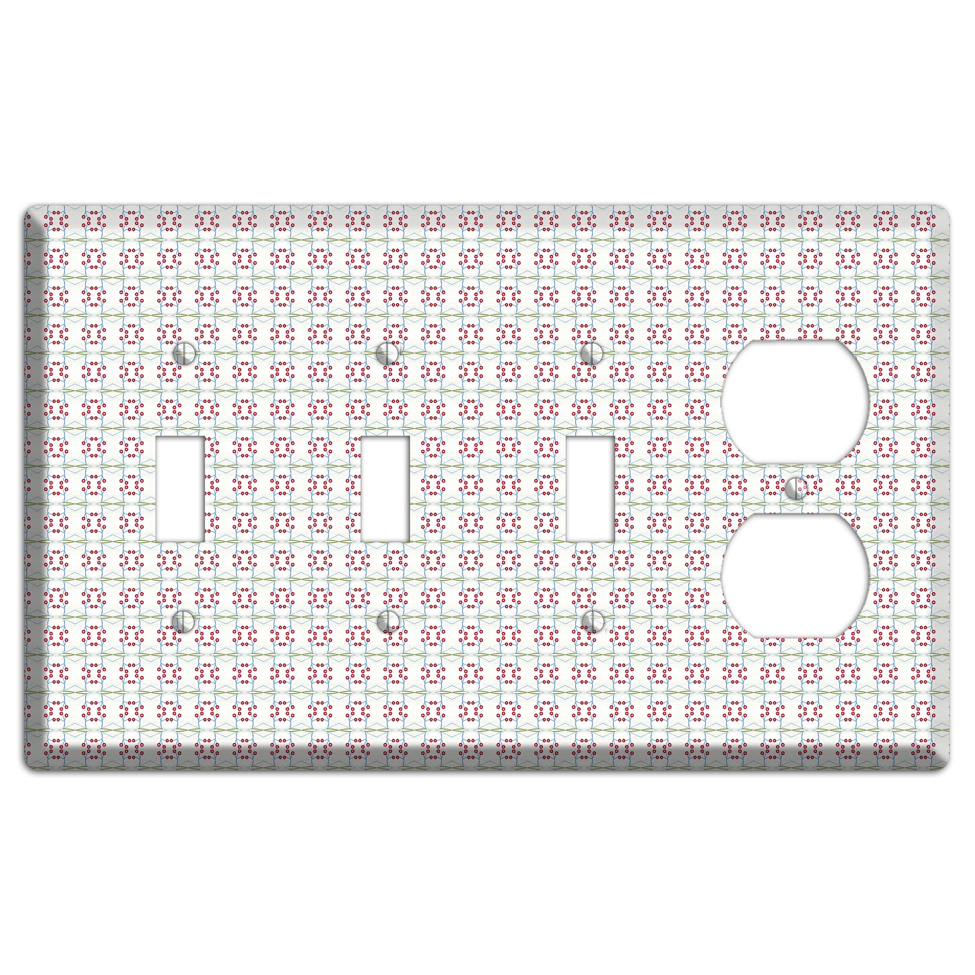 White with Red and Green Tapestry 3 Toggle / Duplex Wallplate