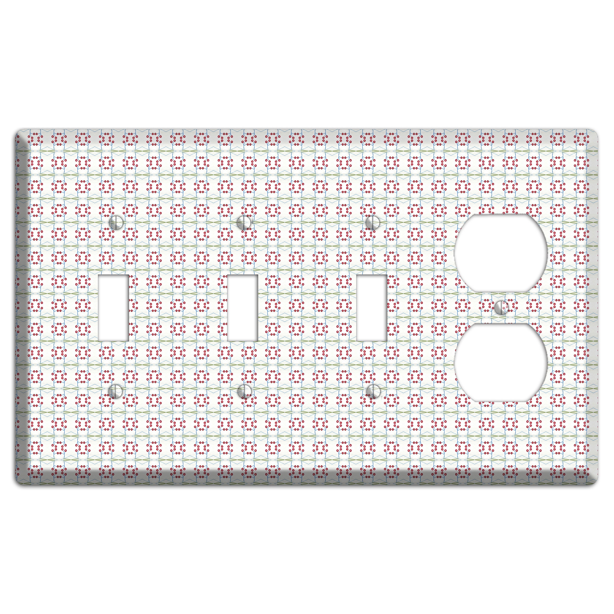 White with Red and Green Tapestry 3 Toggle / Duplex Wallplate