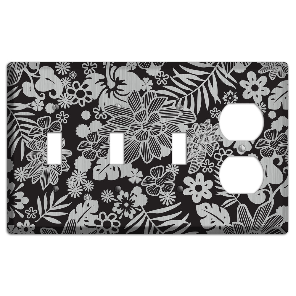 Black with Stainless Steel Tropical 3 Toggle / Duplex Wallplate