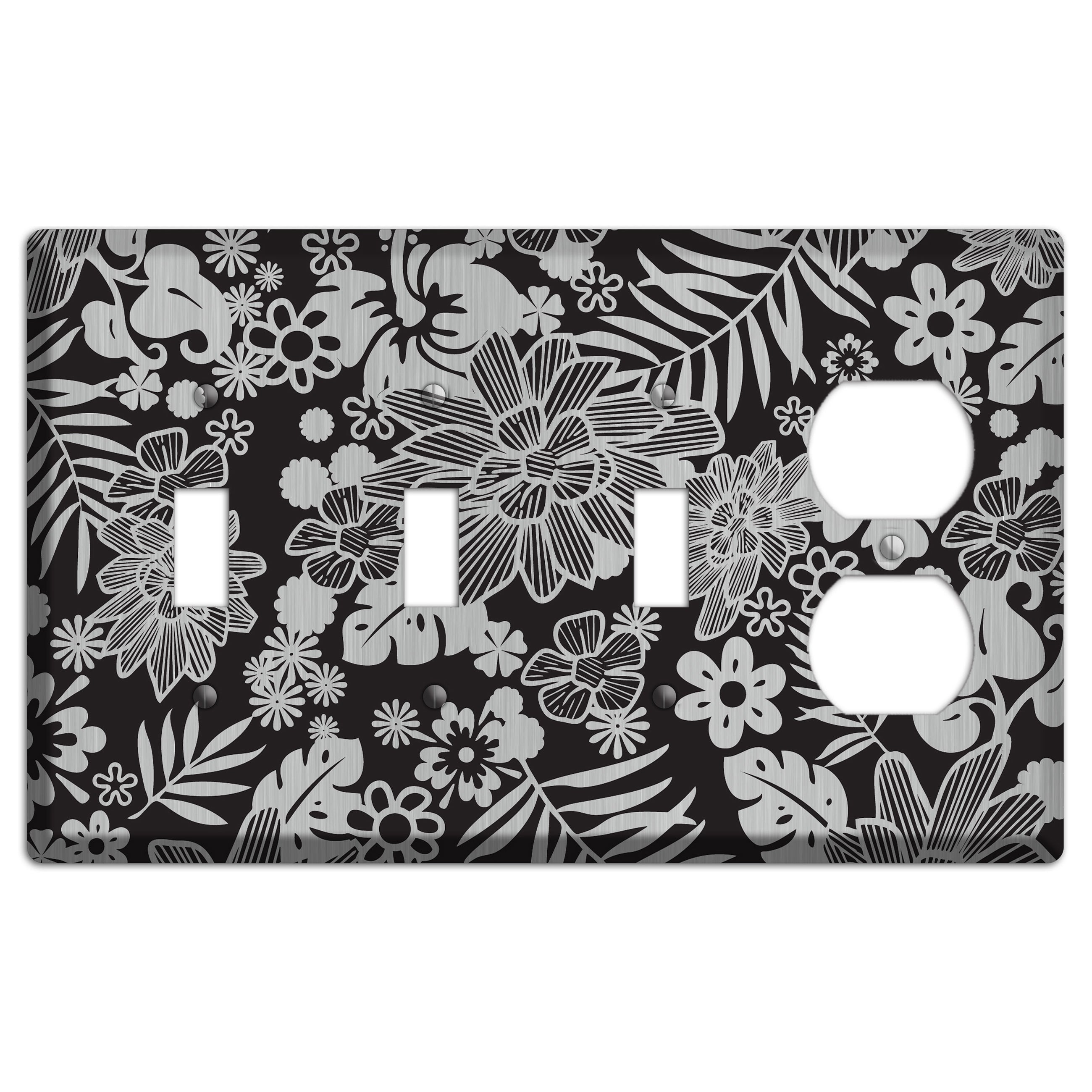 Black with Stainless Tropical 3 Toggle / Duplex Wallplate