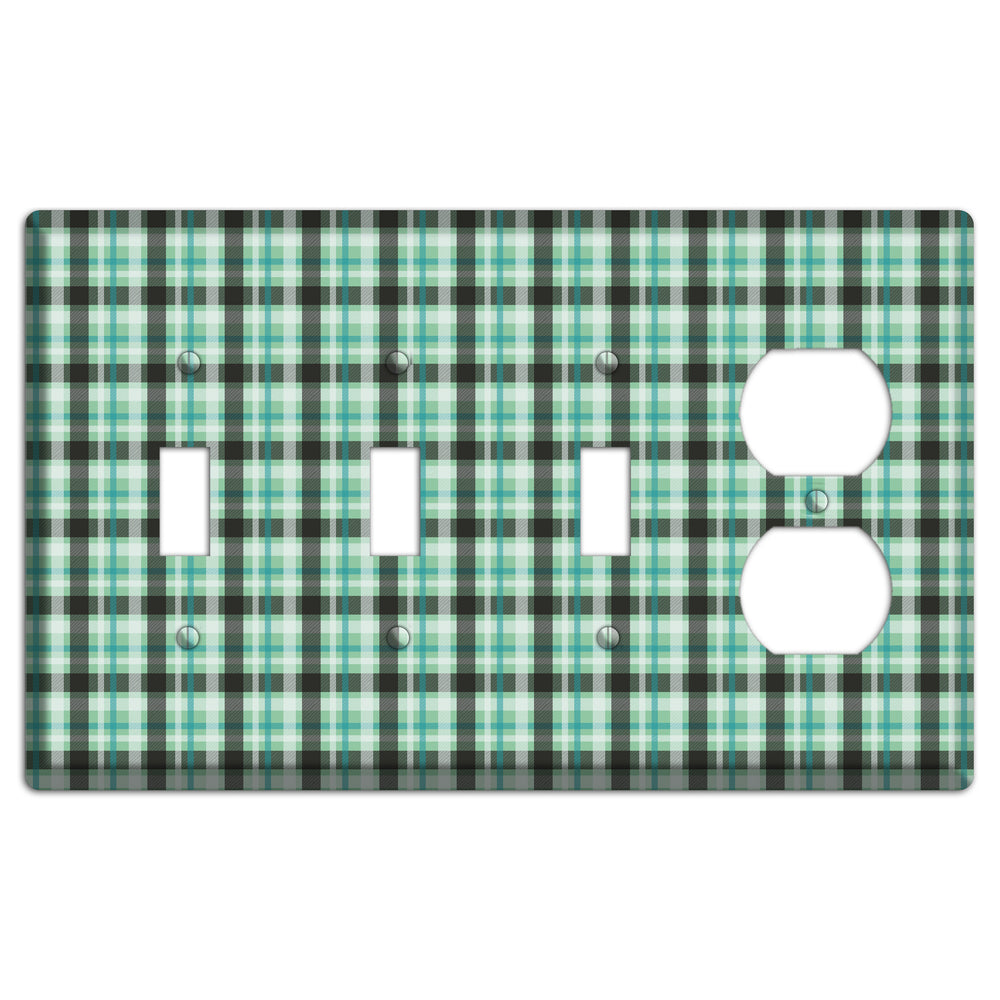 Multi Green Plaid 3 Toggle / Duplex Wallplate