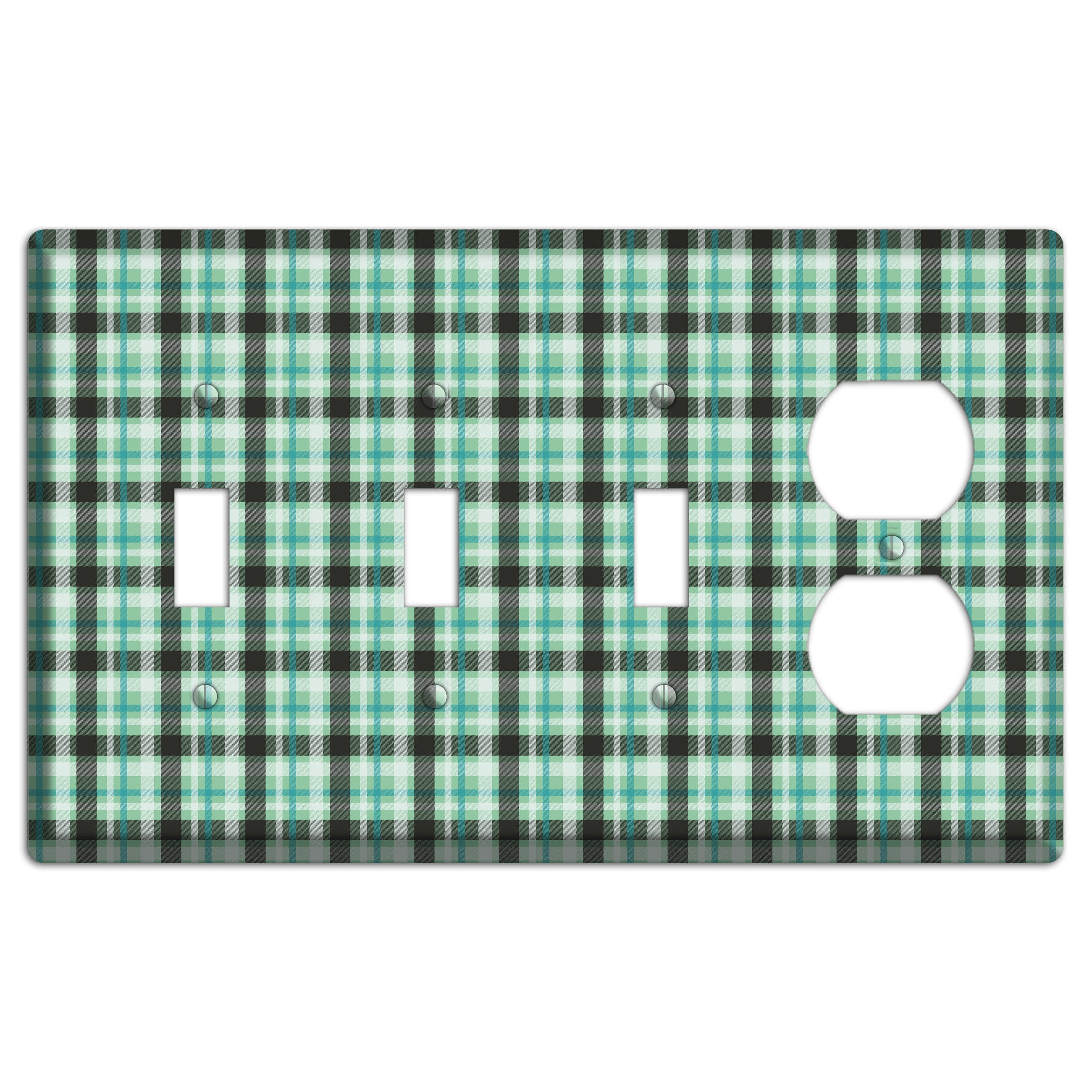 Multi Green Plaid 3 Toggle / Duplex Wallplate