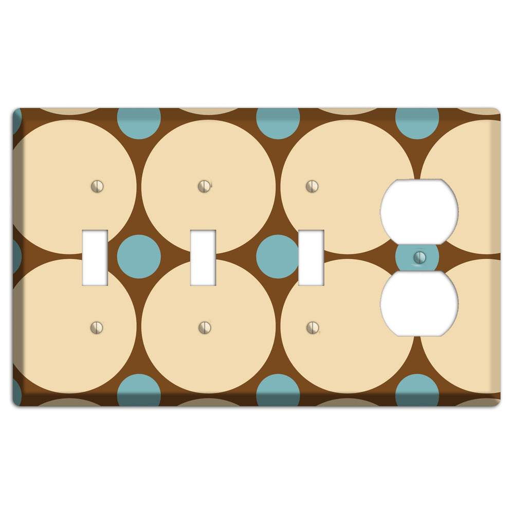 Brown with Beige and Dusty Blue Multi Tiled Large Dots 3 Toggle / Duplex Wallplate