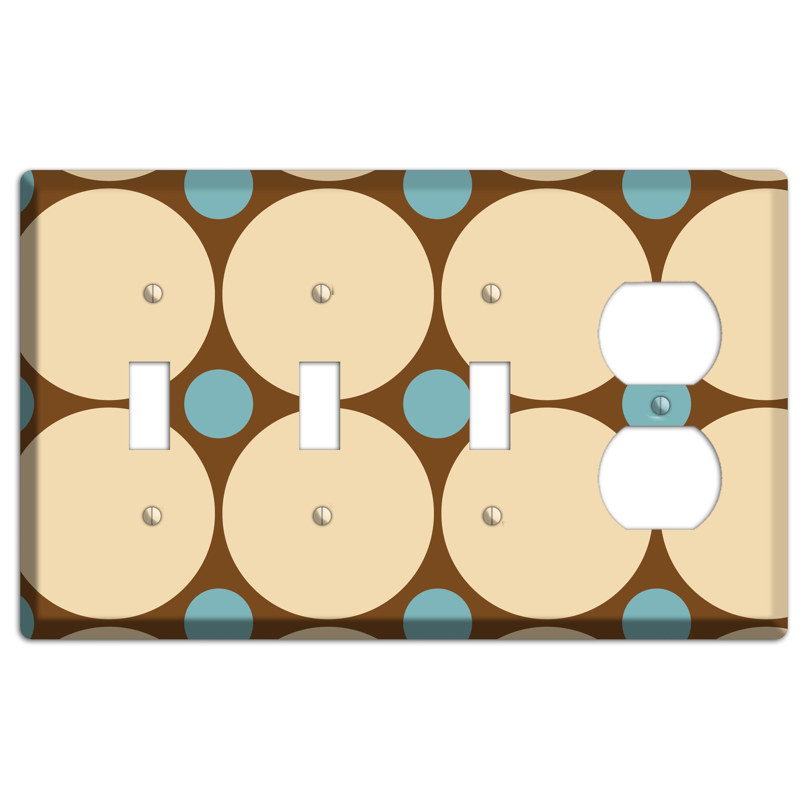 Brown with Beige and Dusty Blue Multi Tiled Large Dots 3 Toggle / Duplex Wallplate