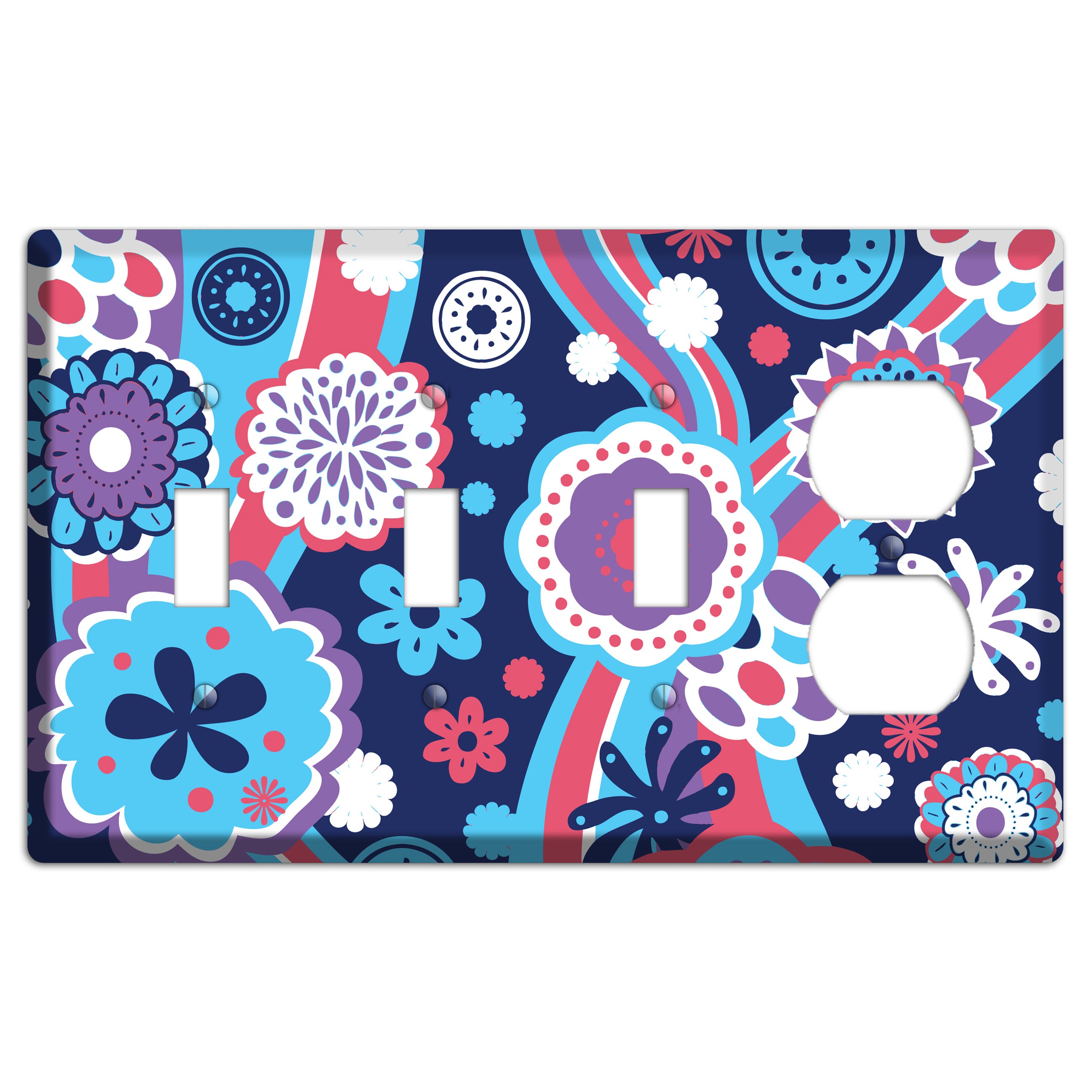 Blue Purple and Pink Retro Suzani 3 Toggle / Duplex Wallplate