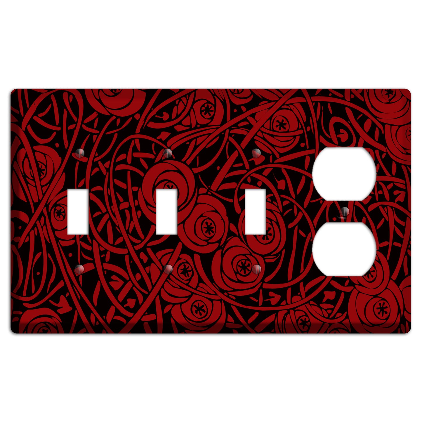 Red Deco Floral 3 Toggle / Duplex Wallplate