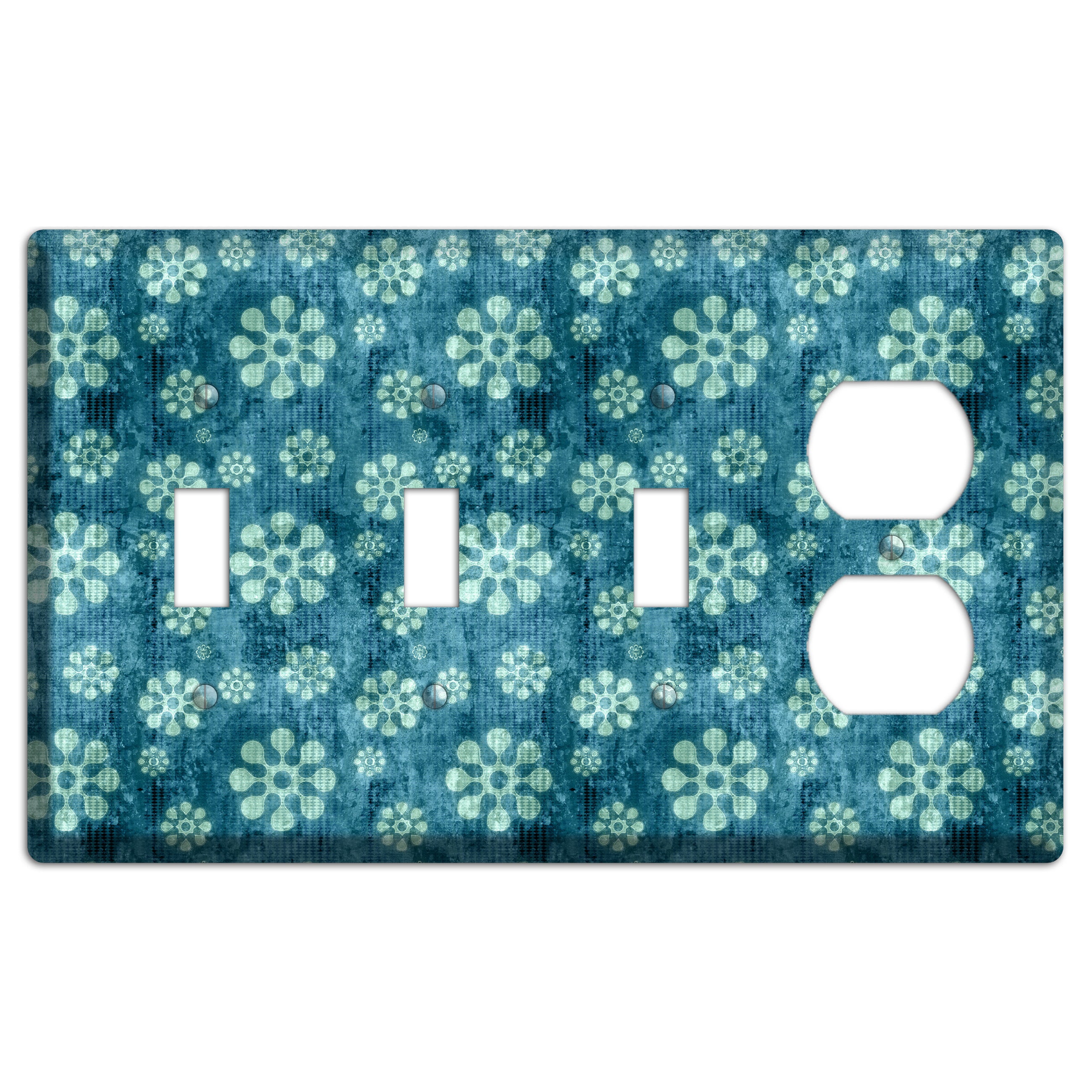 Turquoise Grunge Floral 3 Toggle / Duplex Wallplate