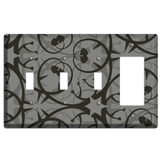 Grey with Black Retro Sprig 3 Toggle / Rocker Wallplate