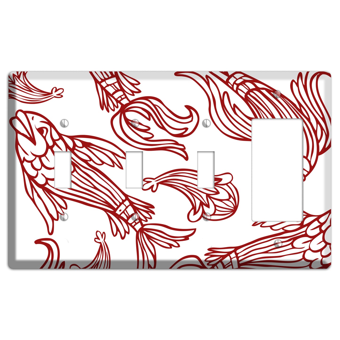 Red and White Koi 3 Toggle / Rocker Wallplate