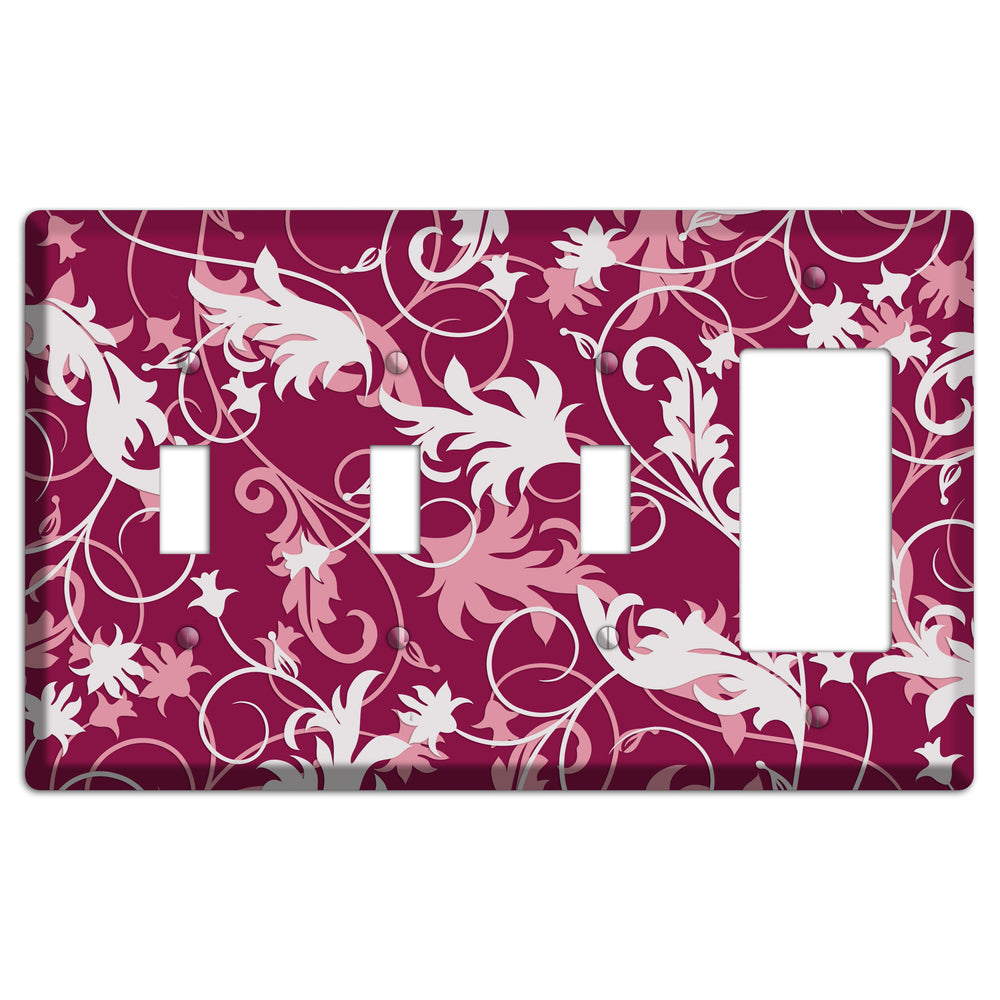 Fuschia and Pink Victorian Sprig 3 Toggle / Rocker Wallplate