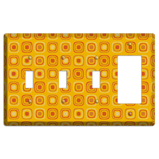 Multi Orange Red Retro Squares 3 Toggle / Rocker Wallplate