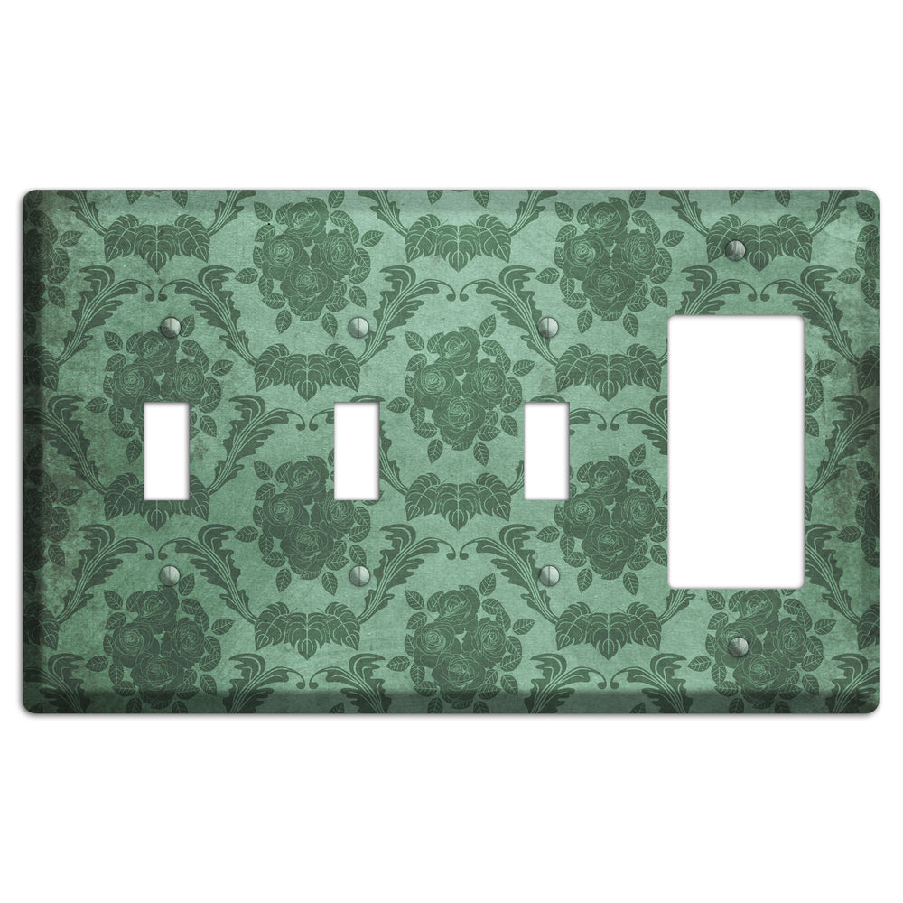 Viridian Green Vintage Rose Damask 3 Toggle / Rocker Wallplate